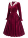 [Prévente] Robe midi lie-de-vin en velours à col en dentelle et poignets volantés années 1950