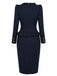 [Prévente] Robe crayon bleu foncé à col volanté et basque blazer années 1950