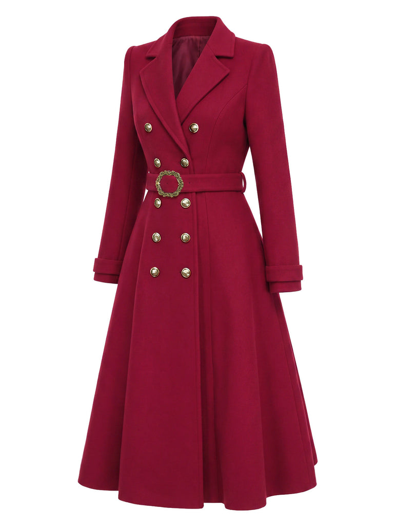 [Prévente] Manteau lie-de-vin croisé et ceinturé années 1930