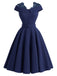 [Prévente] Robe bleue unie épaules dénudées avec empiècements en dentelle années 1950
