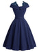 [Prévente] Robe bleue unie épaules dénudées avec empiècements en dentelle années 1950