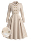[Prévente] Robe rayée col V manches longues et boutonnage croisé années 50