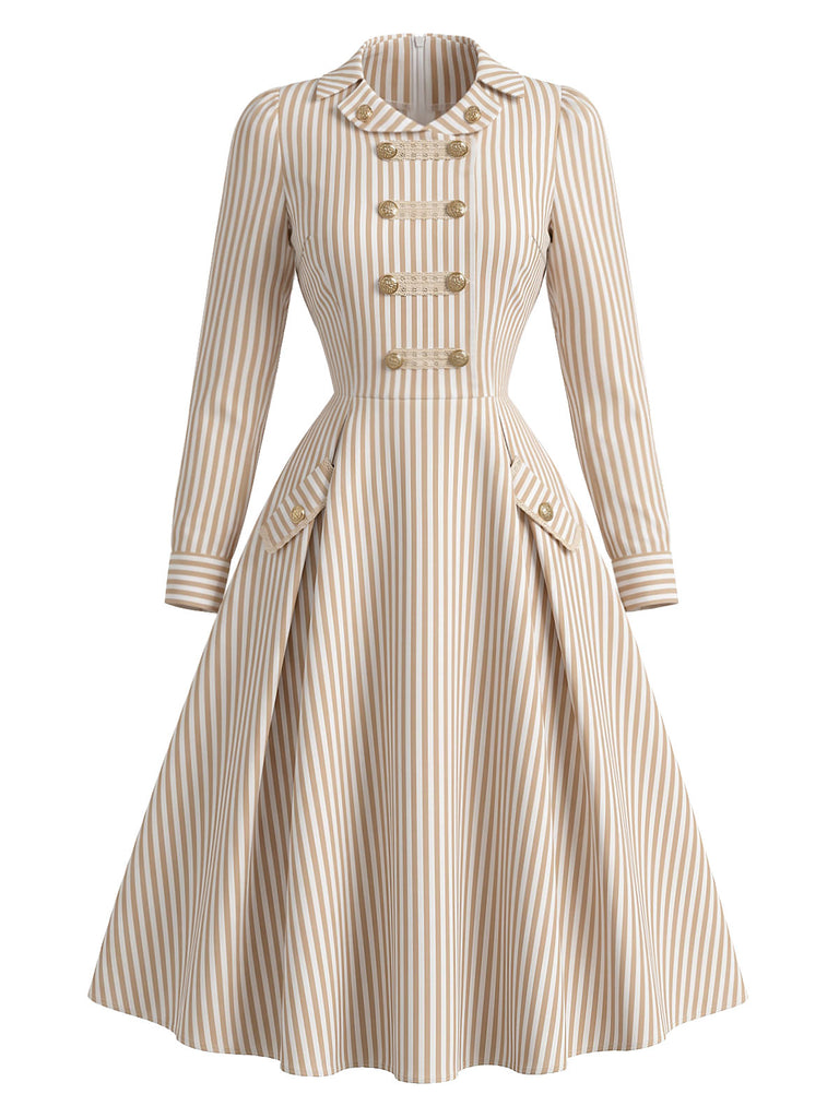 [Prévente] Robe rayée croisée à col V et manches longues années 1950