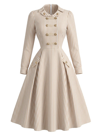[Prévente] Robe rayée croisée à col V et manches longues années 1950