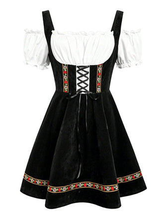 Robe fleurie à épaules dénudées et manches bouffantes années 1950