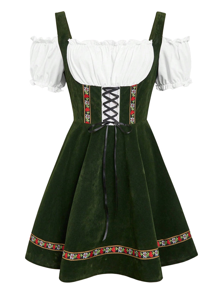 Robe fleurie à épaules dénudées et manches bouffantes années 1950