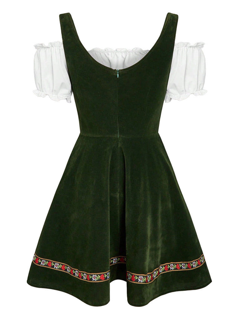 Robe fleurie à épaules dénudées et manches bouffantes années 1950