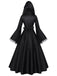 Robe longue noire médiévale à capuche pour cosplay de sorcière années 1970