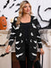 Cardigan long d’Halloween à imprimé chauve-souris et lune années 1970