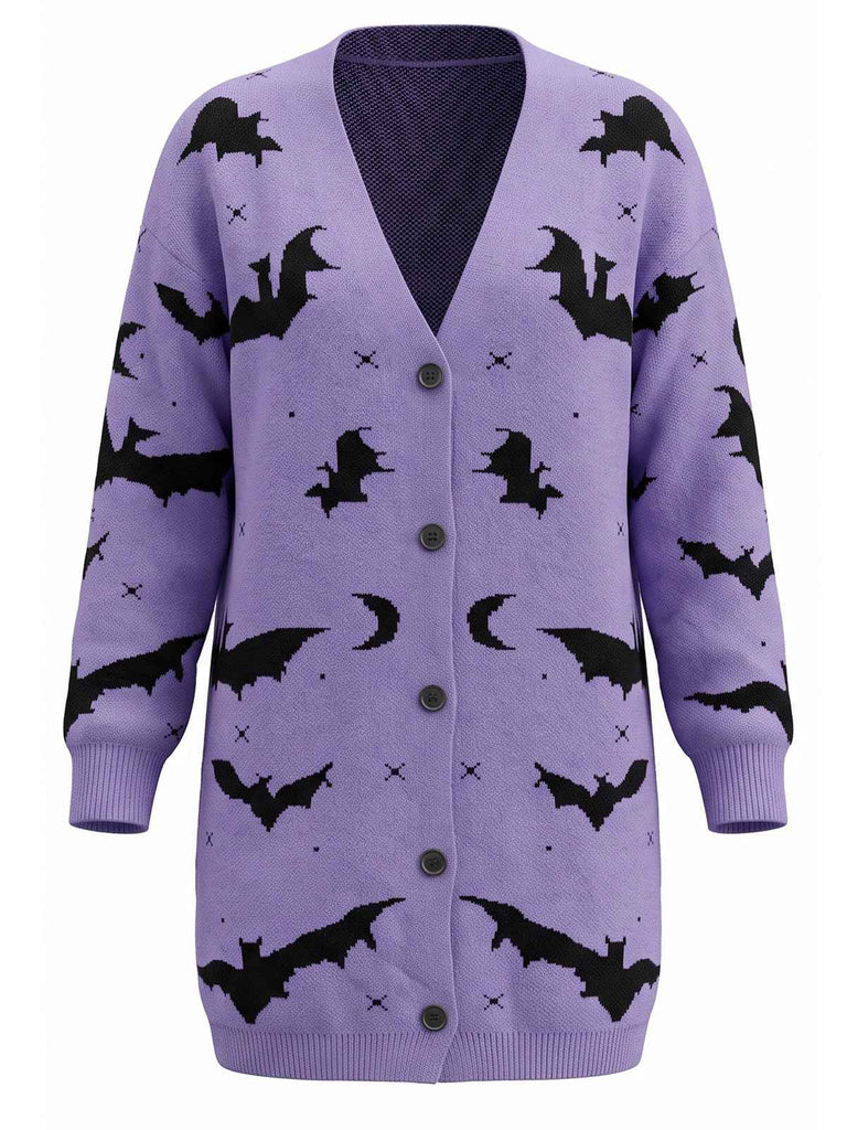 Long gilet d'Halloween motif chauve-souris et lune années 70
