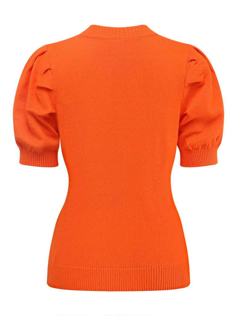 Pull orange en maille à visage de citrouille d’Halloween années 1970