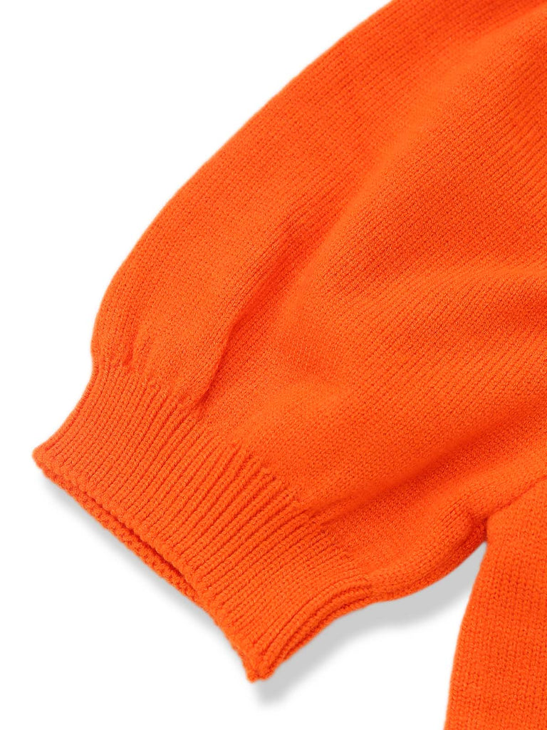 Pull orange en maille à visage de citrouille d’Halloween années 1970