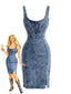 Robe jean moulante encolure U et fente années 70