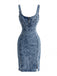 Robe moulante en denim à col U et fente années 1970