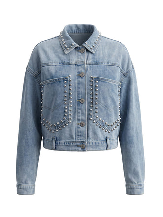 Veste Bleu Clair Studded Poche Denim Jacket Années 1970