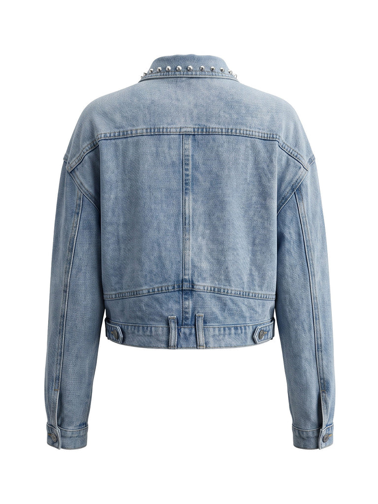 Veste Bleu Clair Studded Poche Denim Jacket Années 1970