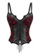 Top corset gothique à fleurs, dentelle et manches chauve-souris années 1970