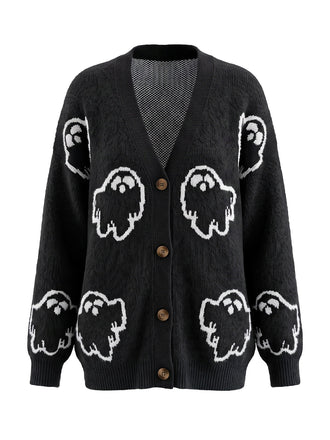 Cardigan d’Halloween en maille boutonnée à motif fantômes années 1970