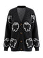 Cardigan noire d’Halloween en maille boutonnée à motif fantômes années 1970