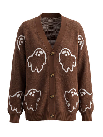 Cardigan d’Halloween en maille boutonnée à motif fantômes années 1970