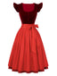 2PCS Robe Rouge Col Carré et Tablier à Pois Années 1950