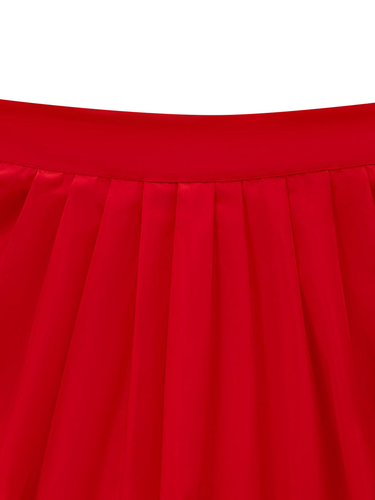2PCS Robe Rouge Col Carré Polka Dots et Tablier Années 1950