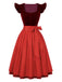 2PCS Robe Rouge Col Carré et Tablier à Pois Années 1950