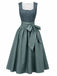 Robe Vert Ditsy Imprimé Floral Col Carré et Tablier Années 1950