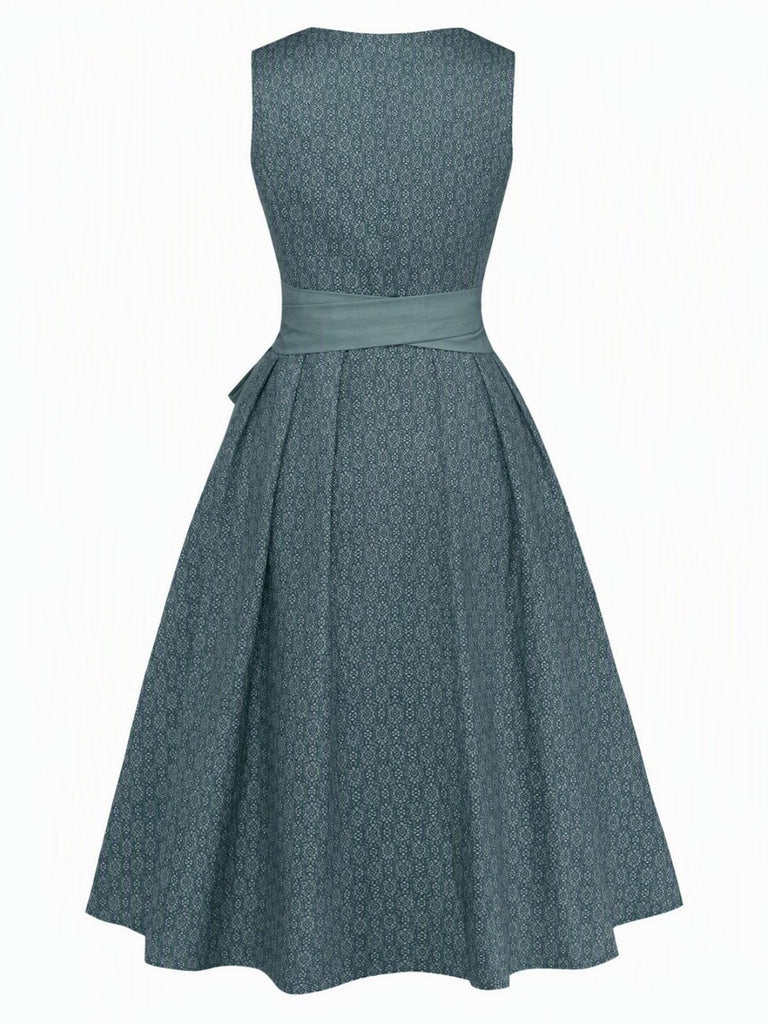 Robe Vert Ditsy Imprimé Floral Col Carré et Tablier Années 1950