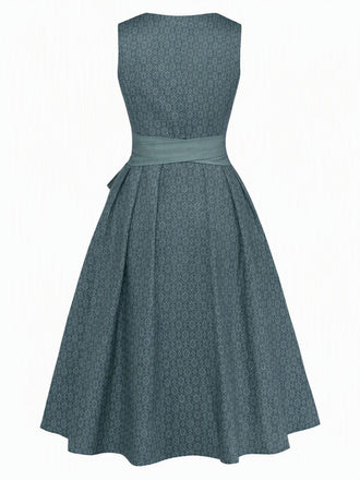 Robe Vert Ditsy Imprimé Floral Col Carré et Tablier Années 1950