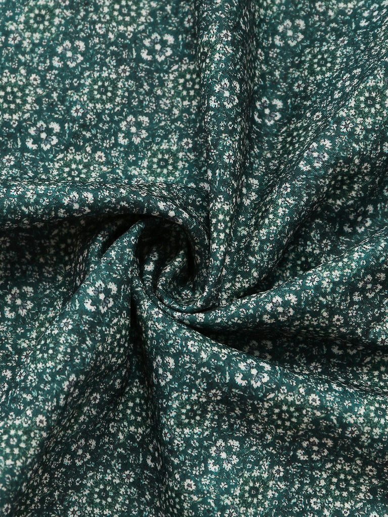 Robe Vert Ditsy Imprimé Floral Col Carré et Tablier Années 1950