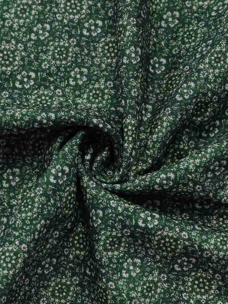 Robe Vert Imprimé Fleurie Col Carré et Tablier Années 1950