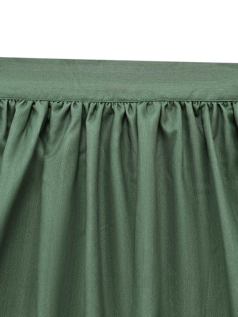 Robe Vert Imprimé Fleurie Col Carré et Tablier Années 1950
