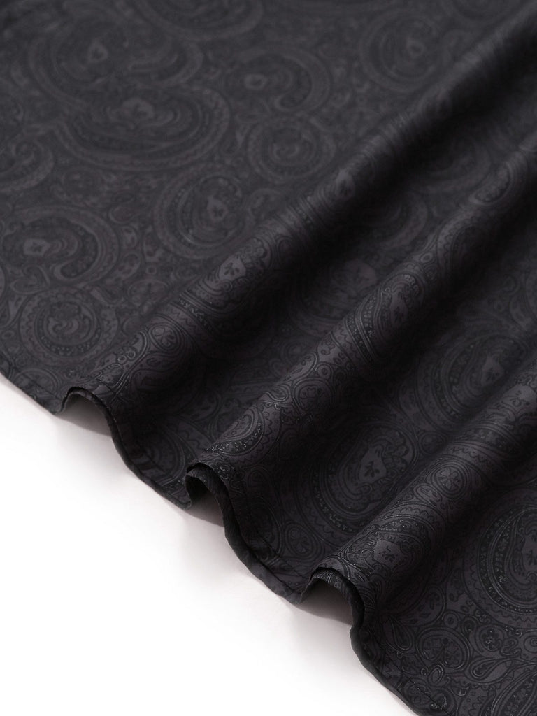 2PCS Robe Noir Léopard Col Carré Sans Manches avec Tablier Années 1950