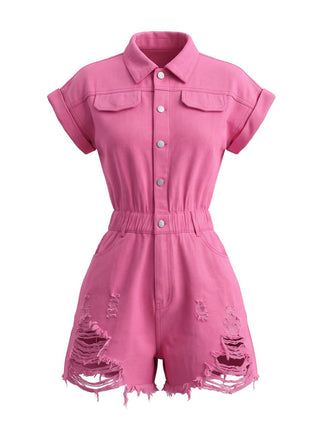 Combishort à Boutons Délavé Rose Pêche Années 1980