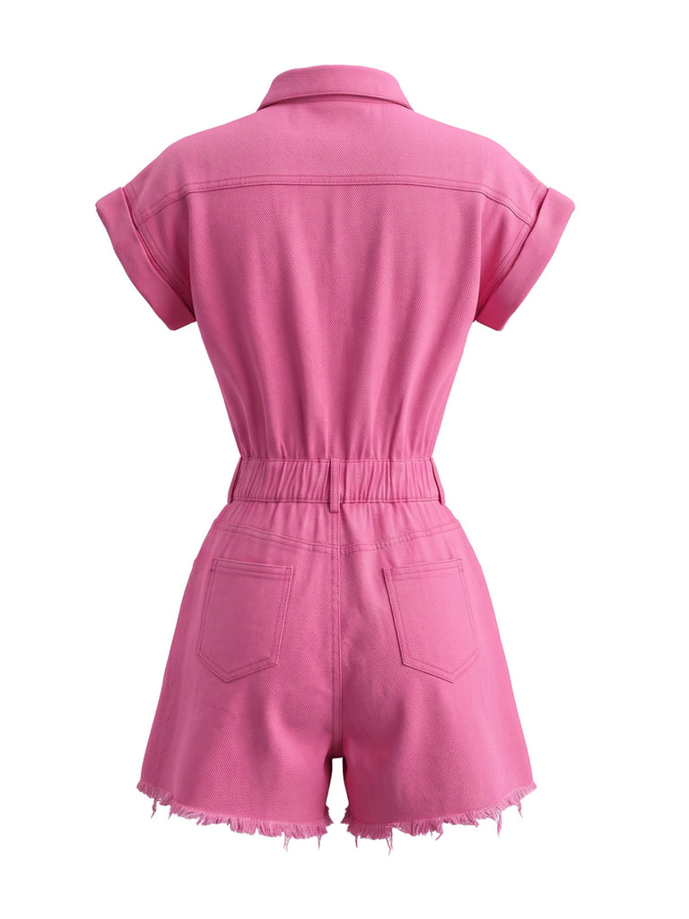 Combishort à Boutons Délavé Rose Pêche Années 1980