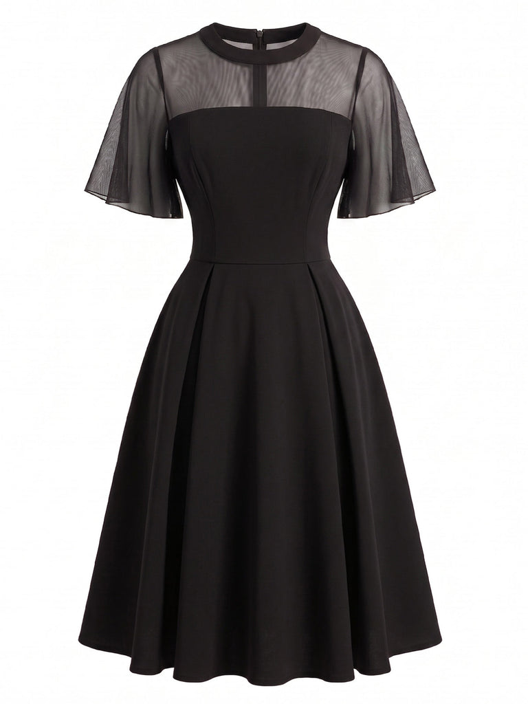 Robe Transparent Filet Manches Papillon Évasé Années 1950
