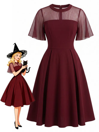 Robe Transparent Filet Manches Papillon Évasé Années 1950