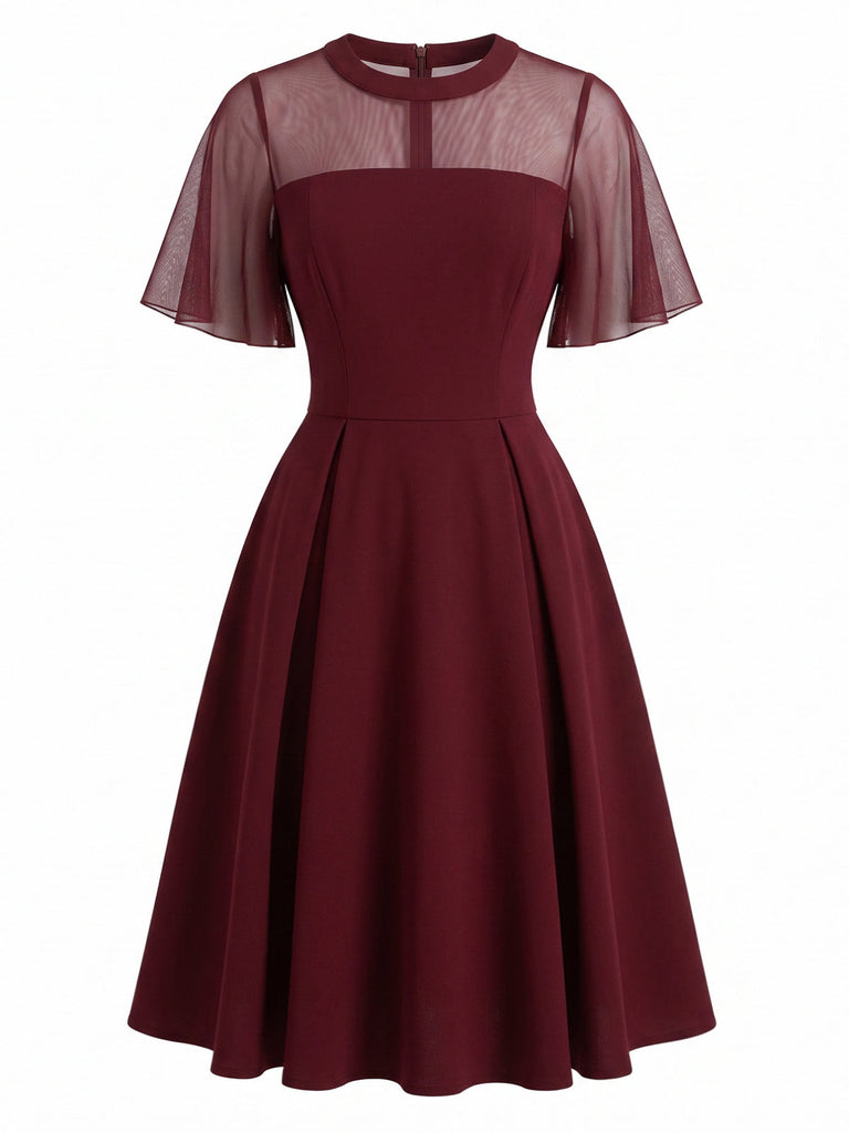 Robe Transparent Filet Manches Papillon Évasé Années 1950