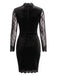 Robe moulante en velours avec dentelle patchwork, manches transparentes et découpe devant années 1960