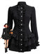 Robe courte noire à col montant et volants étagés années 1960