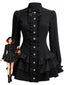Mini-robe noire col montant et volants étagés années 60