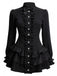 Robe courte noire à col montant et volants étagés années 1960