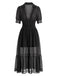 Robe midi noire en dentelle transparente boutonnée sur le devant années 1940 - 2