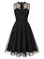 Robe noire sans manches en tulle transparent Années 1950