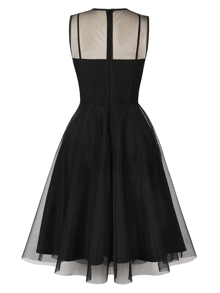 Robe sans manches en tulle transparent à col lavallière ajouré Années 1950