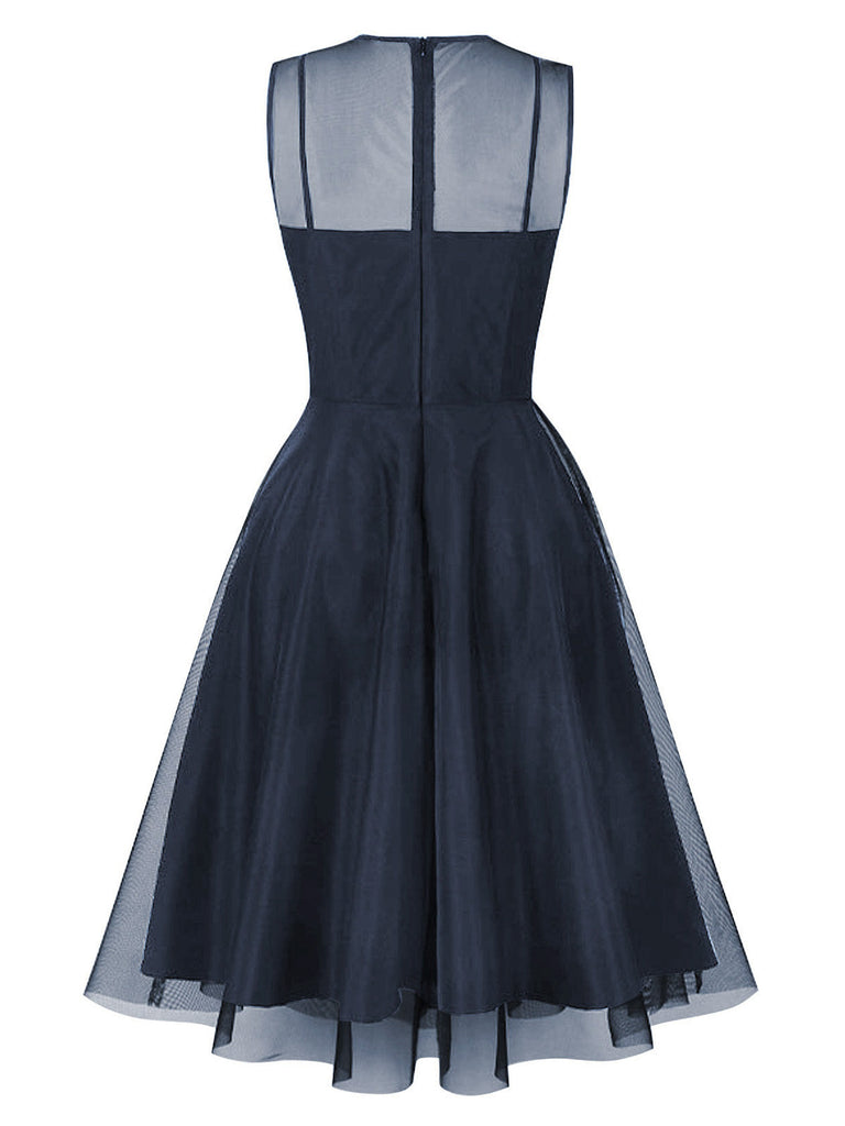 Robe sans manches en tulle transparent à col lavallière ajouré Années 1950