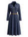 Robe bleu foncé à revers, col V et boutons décoratifs années 1940 - 3