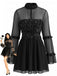 Robe gothique noire en résille transparente à rose 3D et volants années 1970