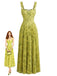 Robe Vert Floral Lacé Plissé Maxi Années 1930